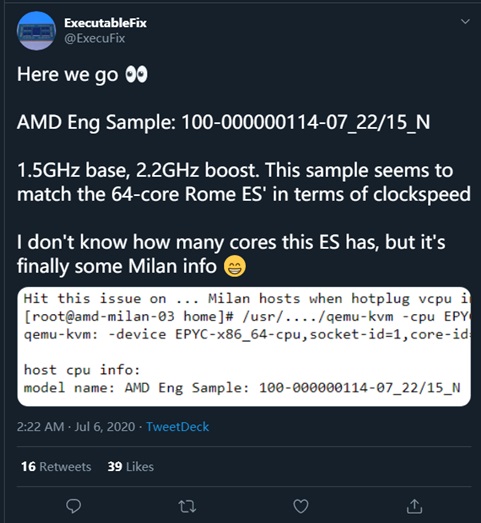 AMD Zen 3架构EYPC处理器曝光 更高频率可达2.2GHz-第1张图片-科技快讯