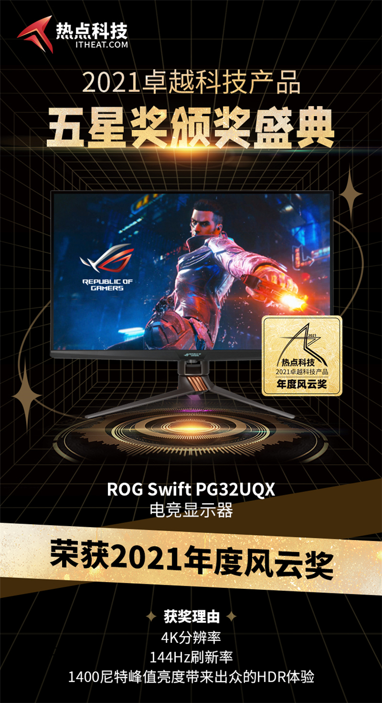 ROG Swift PG32UQX在热点科技2021五星奖颁奖盛典中荣获：年度风云奖-第3张图片-科技快讯