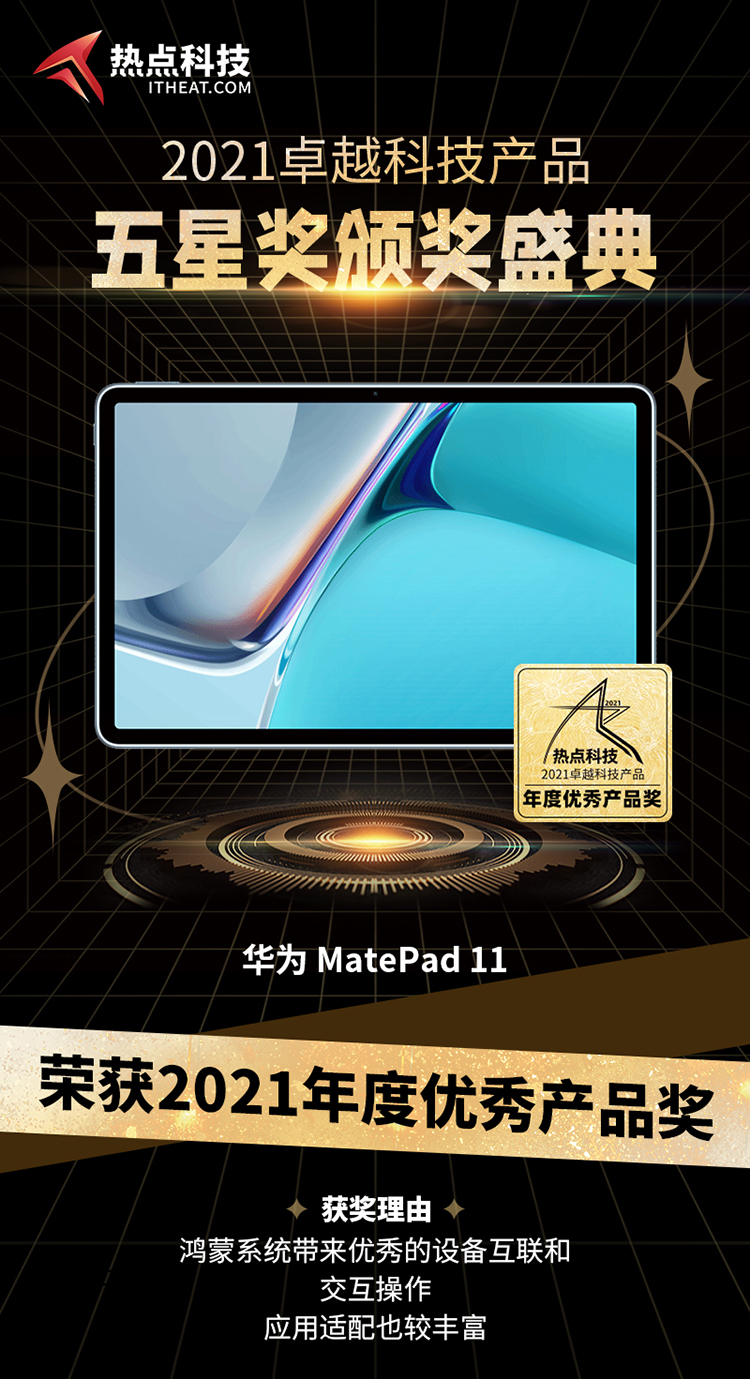 祝贺华为MatePad 11在热点科技2021五星奖颁奖盛典中荣获：年度优秀产品奖-第3张图片-科技快讯