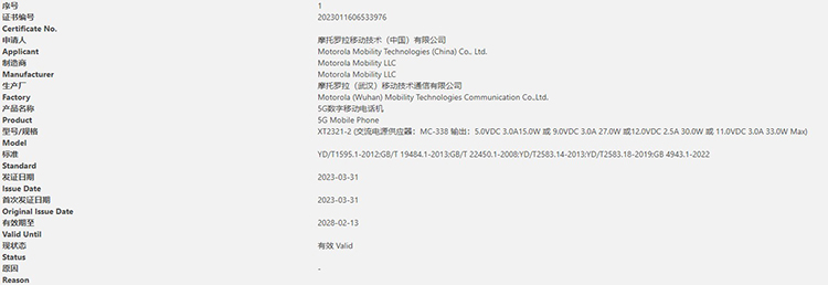 摩托罗拉 moto Razr+ 2023 折叠屏手机已通过中国质量认证-第1张图片-科技快讯