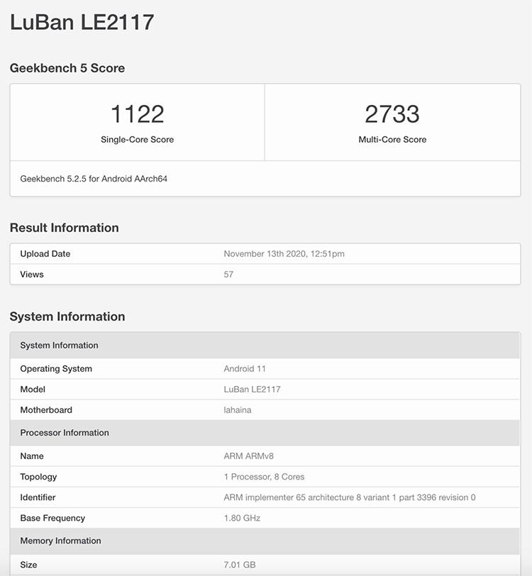 一加 9跑分现身GeekBench：搭载骁龙875 单核1122分-第1张图片-科技快讯