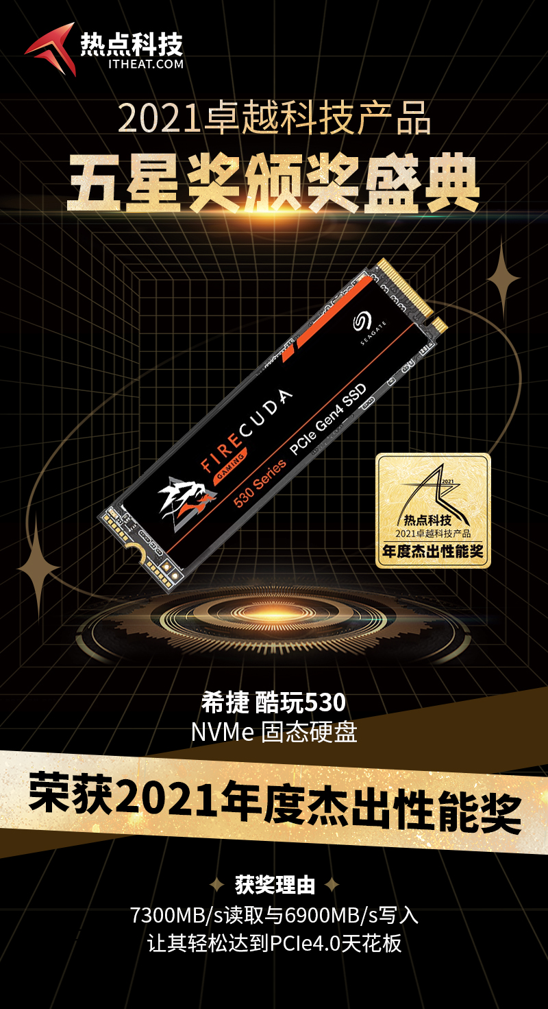 希捷酷玩530固态硬盘在热点科技2021五星奖颁奖盛典中荣获：年度杰出性能奖-第3张图片-科技快讯