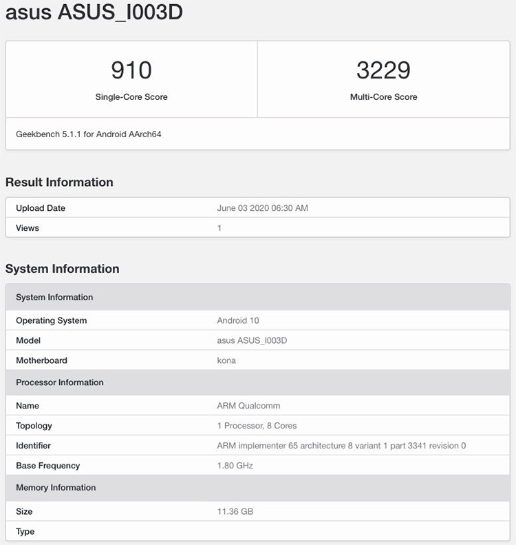 华硕ROG Phone 3现身GeekBench：多核得分3229 有望下月发布-第1张图片-科技快讯