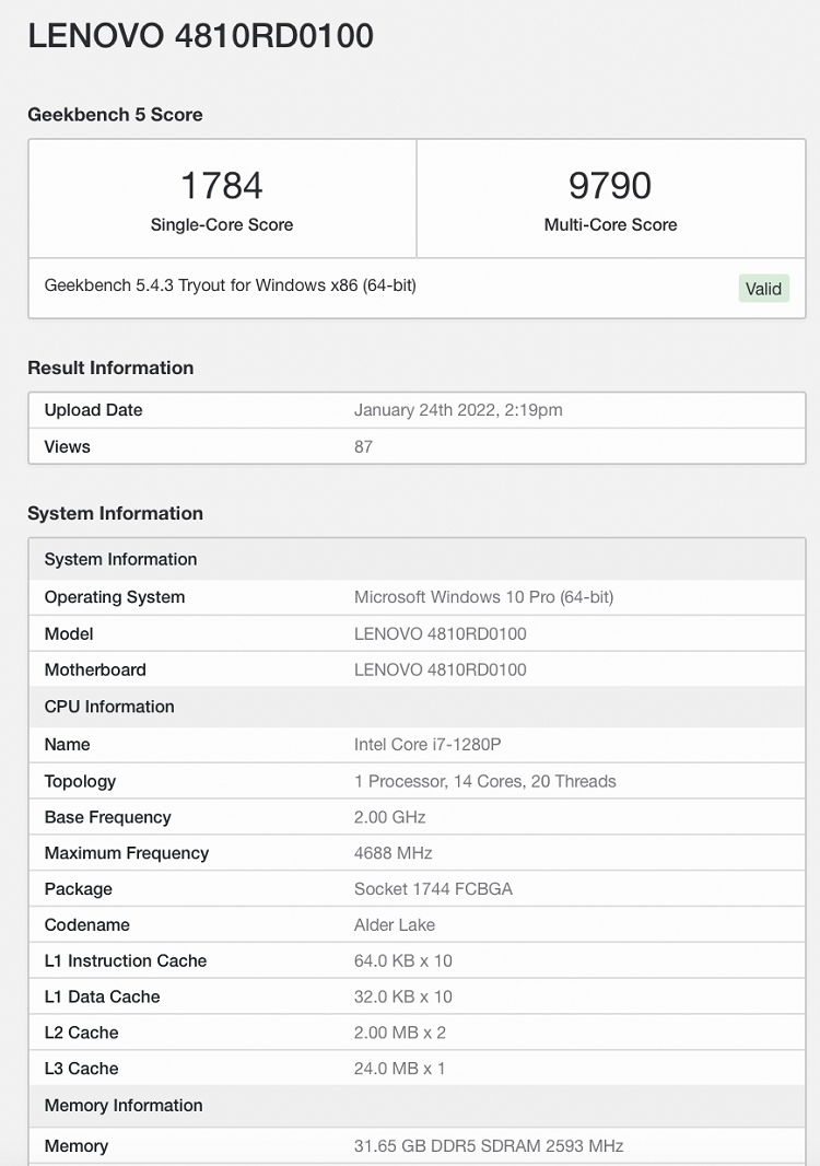 联想新款笔记本电脑跑分曝光，搭载i7-1280P处理器   -第1张图片-科技快讯