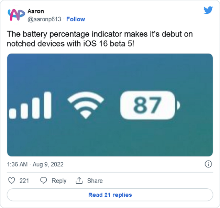 苹果iOS16 Beta5系统更新，状态栏电池加入百分比，删除语音关机功能-第2张图片-科技快讯