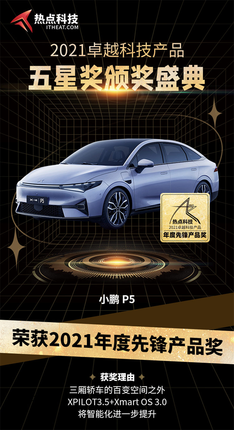祝贺小鹏P5在热点科技2021五星奖颁奖盛典中荣获：年度先锋产品奖-第3张图片-科技快讯