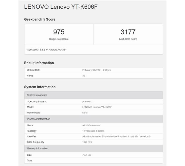 联想新平板现身Geekbench 将搭载高通骁龙870处理器-第1张图片-科技快讯