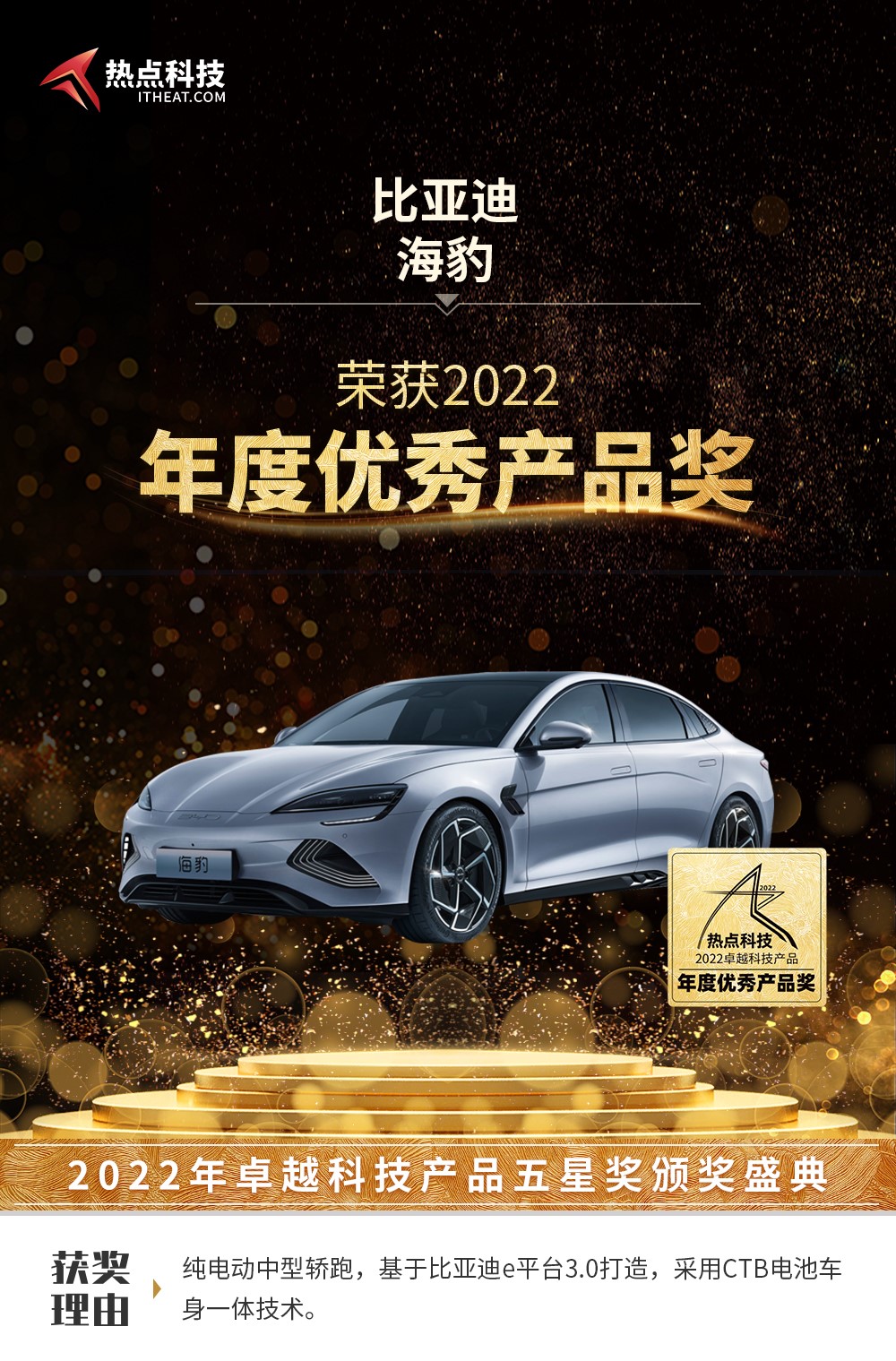 比亚迪海豹在热点科技2022五星奖颁奖盛典中荣获：年度优秀产品奖-第4张图片-科技快讯