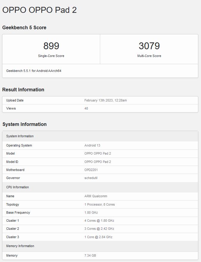 OPPO Pad 2性能跑分曝光 配备8GB内存或将搭载骁龙888处理器-第2张图片-科技快讯