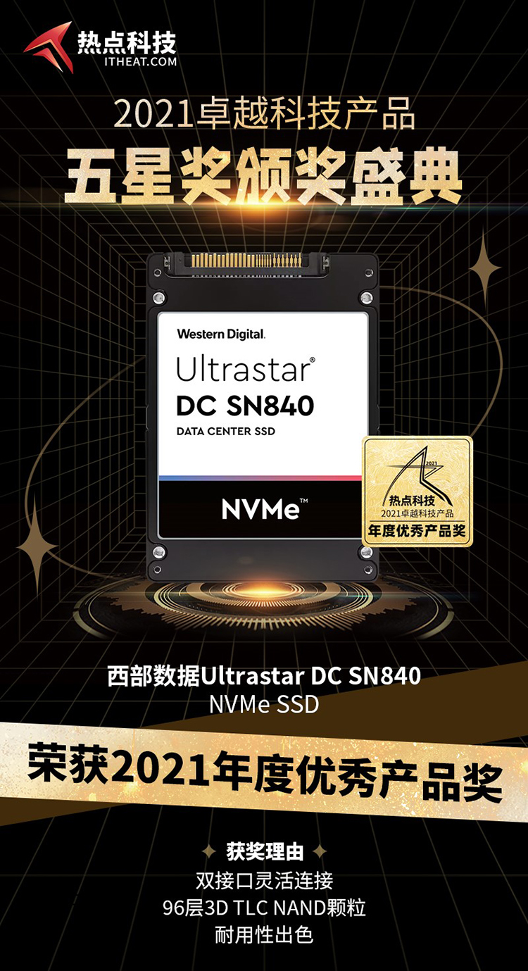 西部数据Ultrastar DC SN840 NVMe SSD在五星奖颁奖中荣获：年度优秀产品奖-第3张图片-科技快讯