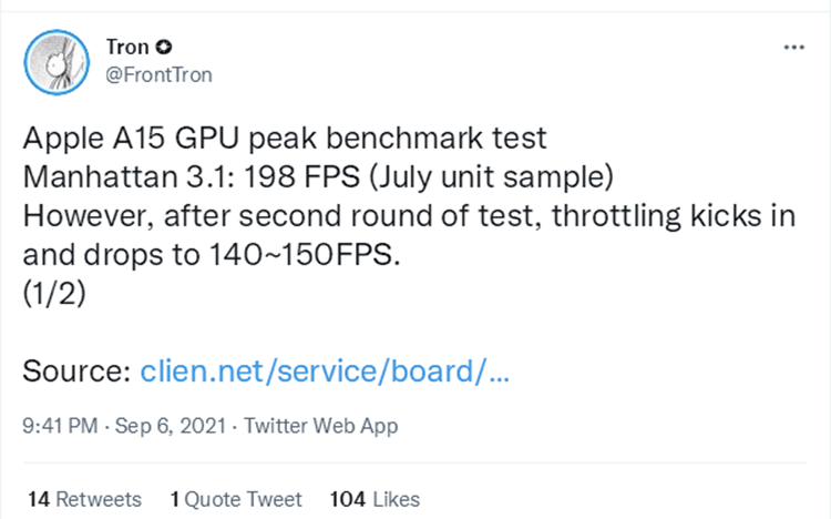 苹果iPhone 13搭载的A15处理器性能曝光：GPU性能惊艳-第1张图片-科技快讯