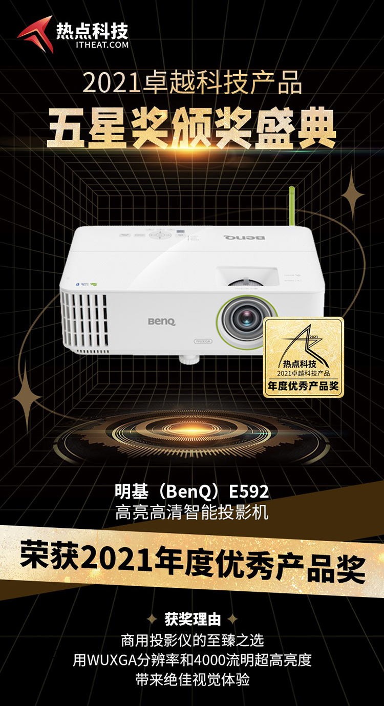 祝贺明基E592超高亮智能投影机在2021五星奖颁奖盛典中荣获：年度优秀产品奖-第3张图片-科技快讯