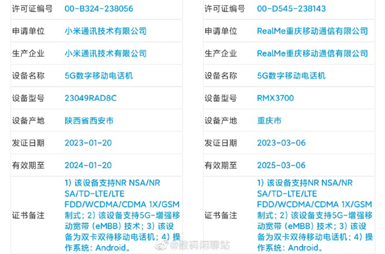 疑似红米Note 12T与真我GT Neo5 SE入网 均搭载高通 *** 7475处理器-第1张图片-科技快讯