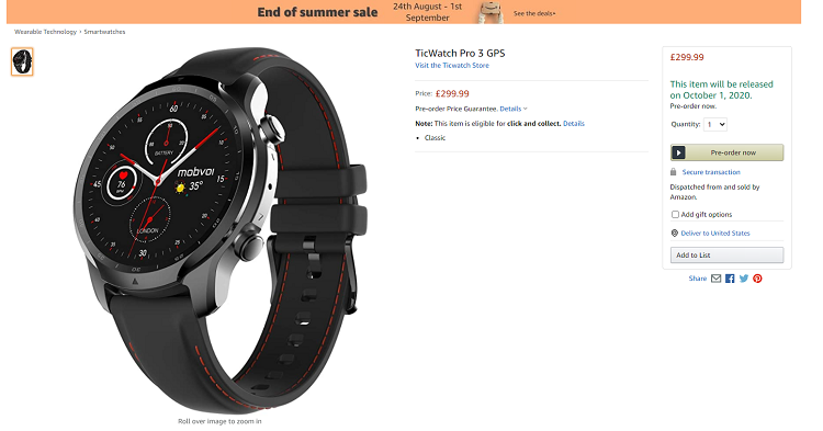 搭载Wear4100，TicWatch Pro 3智能手表将于10月1发布-第1张图片-科技快讯