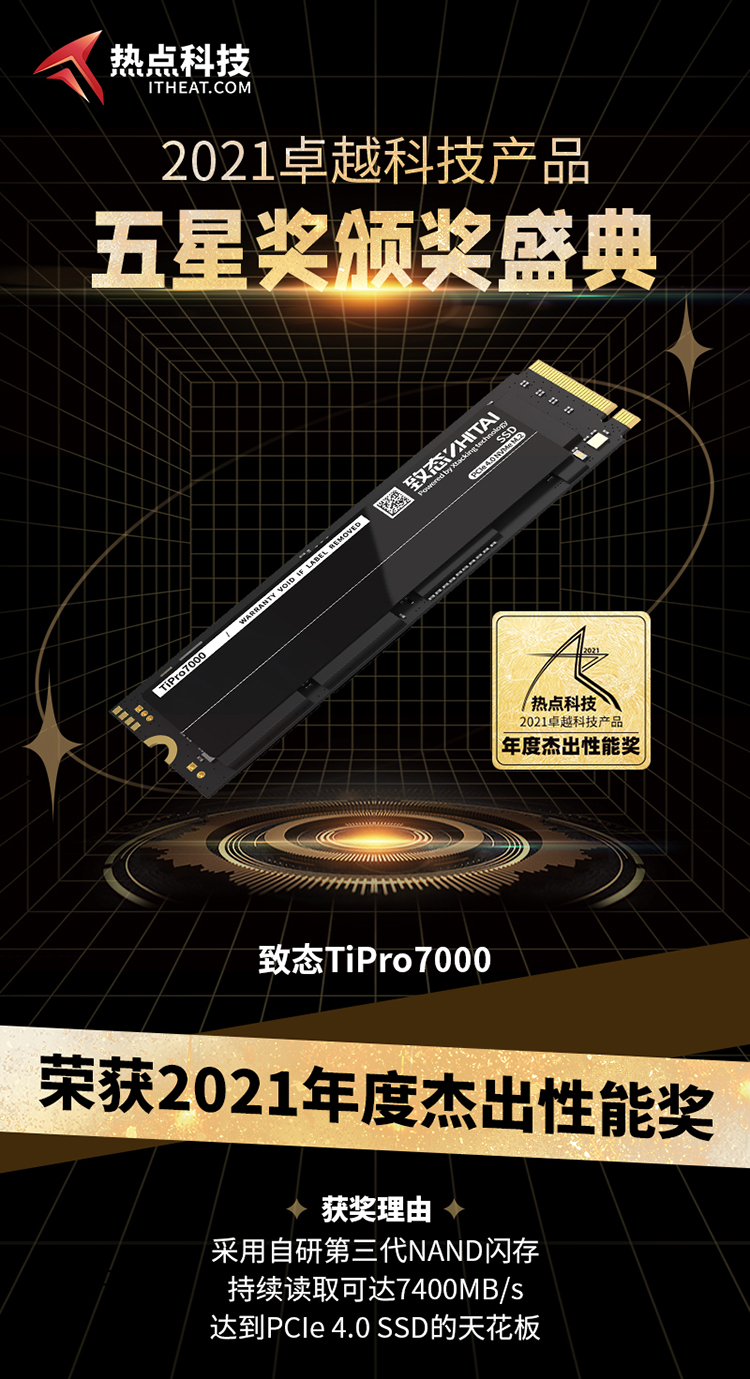 祝贺致态TiPro7000在热点科技2021五星奖颁奖盛典中荣获：杰出性能奖-第3张图片-科技快讯