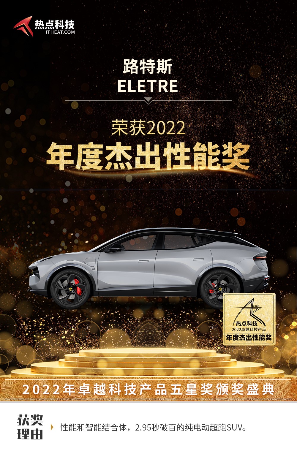 路特斯ELETRE在热点科技2022五星奖颁奖盛典中荣获：年度杰出性能奖-第5张图片-科技快讯