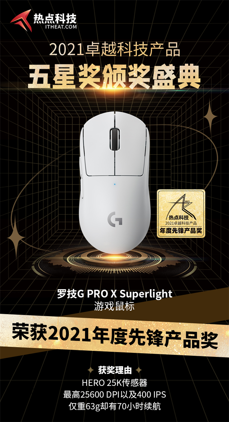 罗技G PRO X Superlight在热点科技2021五星奖盛典中荣获：年度先锋产品奖-第3张图片-科技快讯