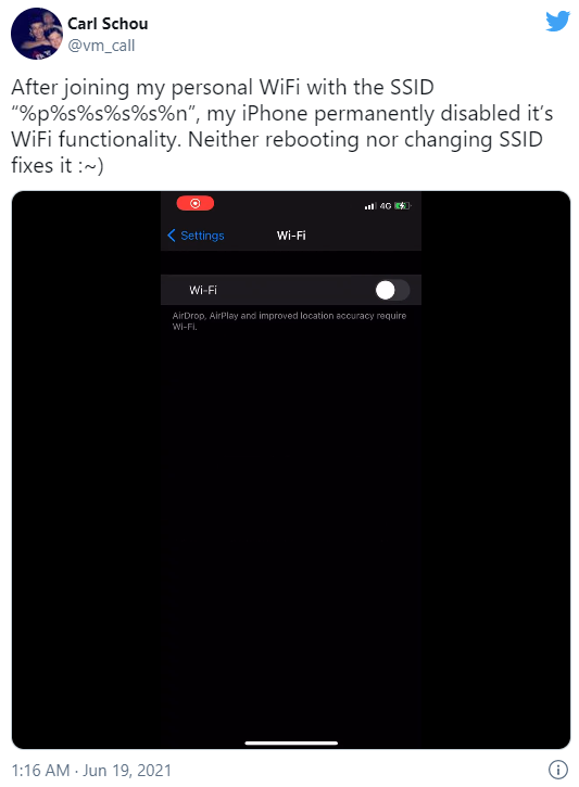 苹果用户SSID设置需谨慎 iPhone存在Wi-Fi命名bug-第1张图片-科技快讯