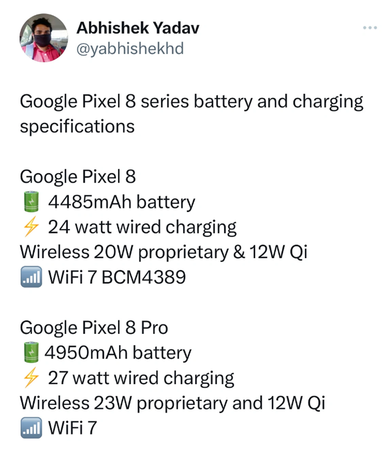 谷歌Pixel 8系列手机曝光：4950mAh电池容量，27W快充略显落后-第1张图片-科技快讯