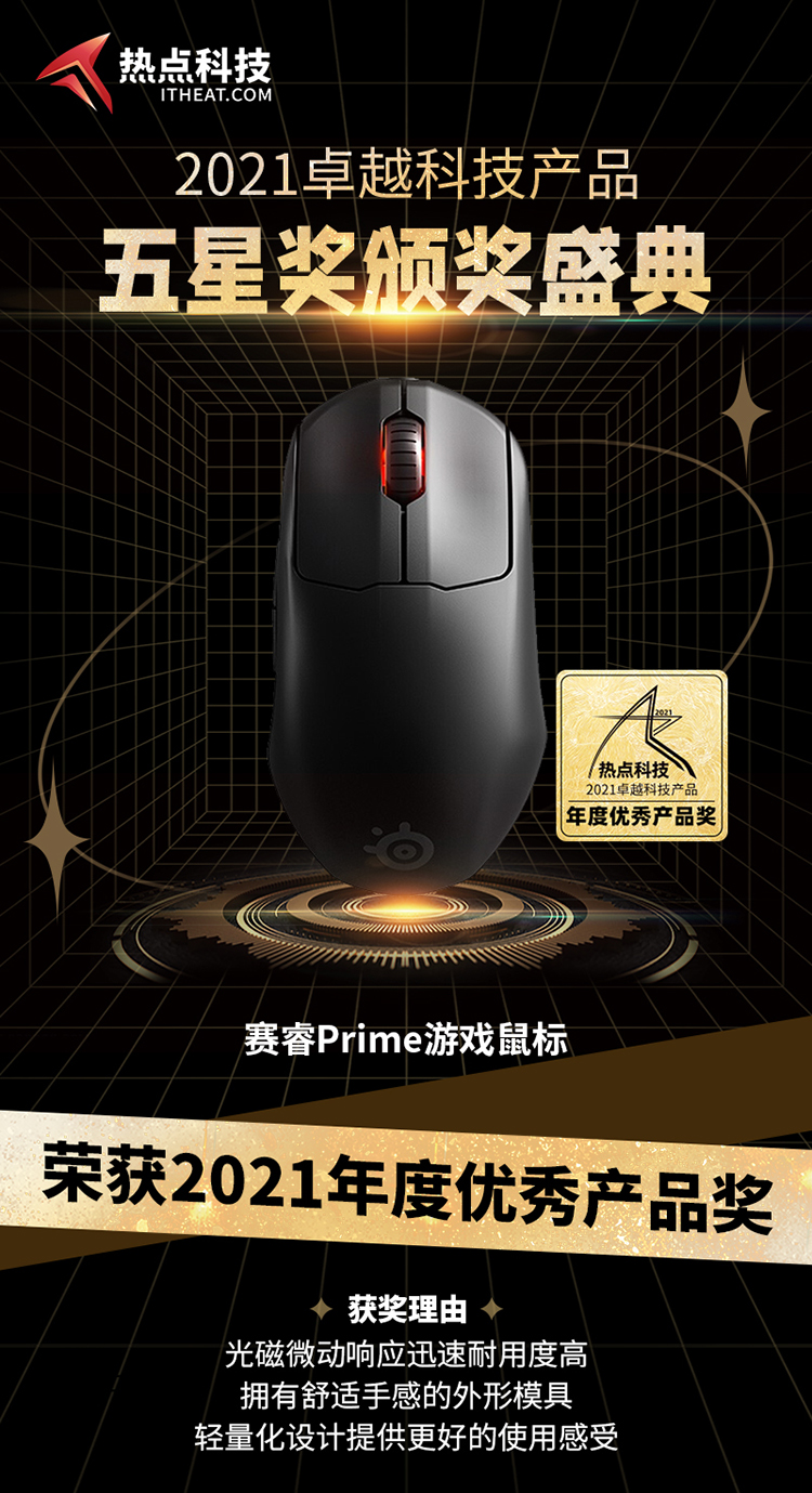 祝贺赛睿Prime游戏鼠标在热点科技五星奖颁奖盛典中荣获：年度优秀产品奖-第3张图片-科技快讯
