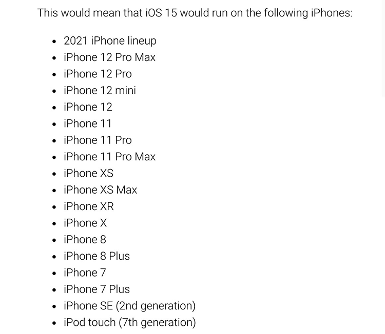 苹果iOS 15系统手机支持列表曝光：iPhone 6s遭抛弃-第1张图片-科技快讯