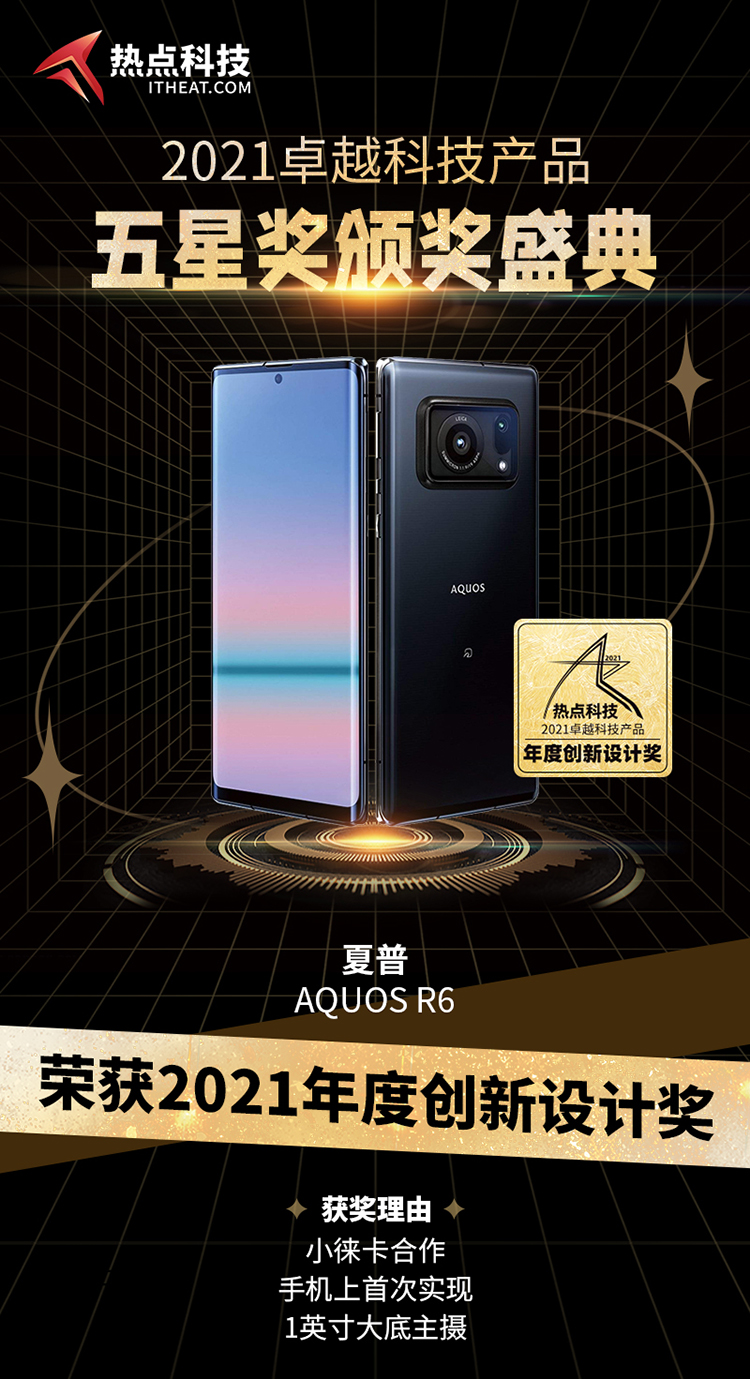 祝贺夏普AQUOS R6在热点科技2021五星奖颁奖盛典中荣获：年度创新设计奖-第3张图片-科技快讯