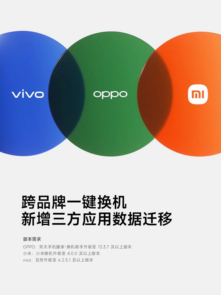 小米与vivo、OPPO达成合作，换机可跨品牌迁移第三方应用数据-第1张图片-科技快讯