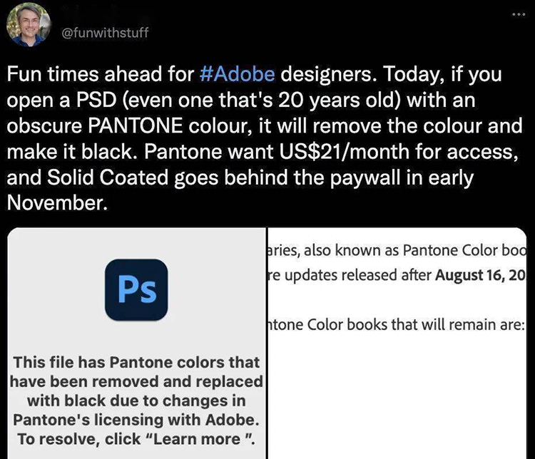 因授权政策改变 Adobe工具11月起需付费才能使用潘通颜色-第3张图片-科技快讯