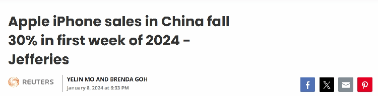 2024年苹果首周在华销量暴跌30%，华为逆势走强，Mate 60立大功-第2张图片-科技快讯
