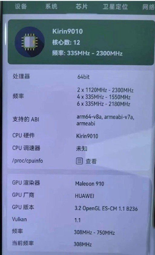 疑似麒麟9010超大核频率低于麒麟9000S，但跑分成绩更高-第2张图片-科技快讯