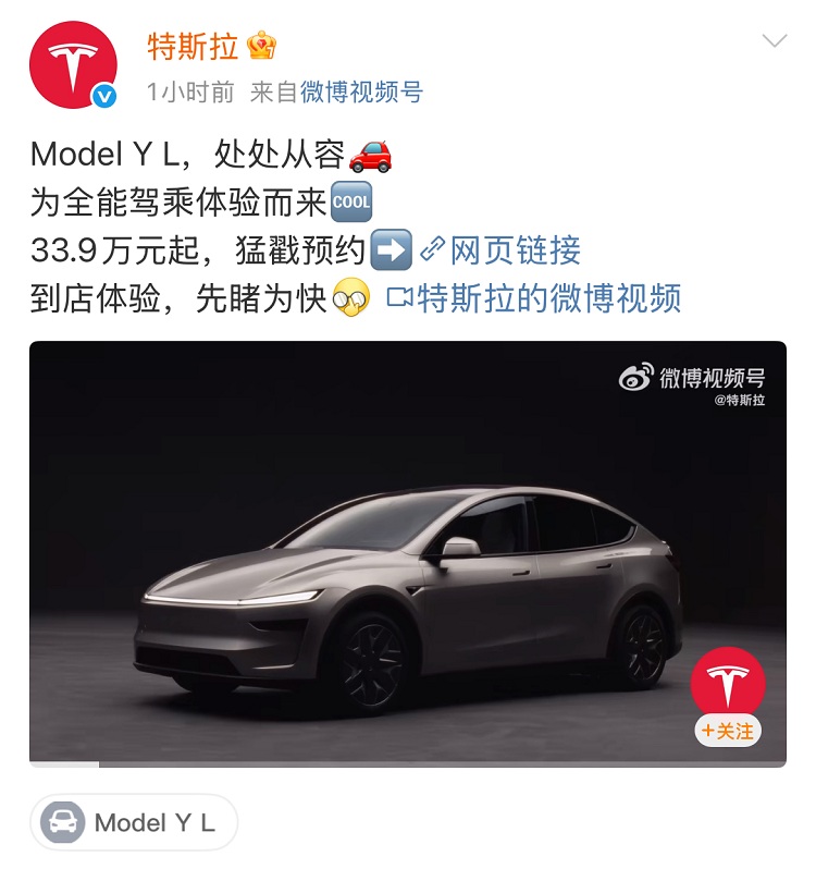 特斯拉Model Y上市33.9万起，理想L8成最强竞争对手？-第1张图片-科技快讯