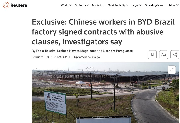 路透社：比亚迪巴西工厂“进来容易，退出难”？-第1张图片-科技快讯