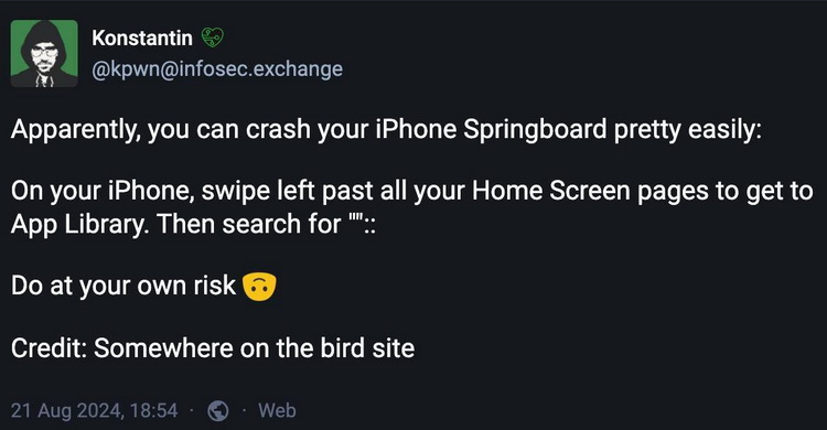 苹果又爆新Bug 数个字符可致iPhone、iPad重启-第1张图片-科技快讯