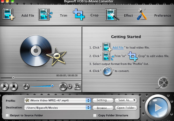Bigasoft VOB to iMovie Converter for Mac截图